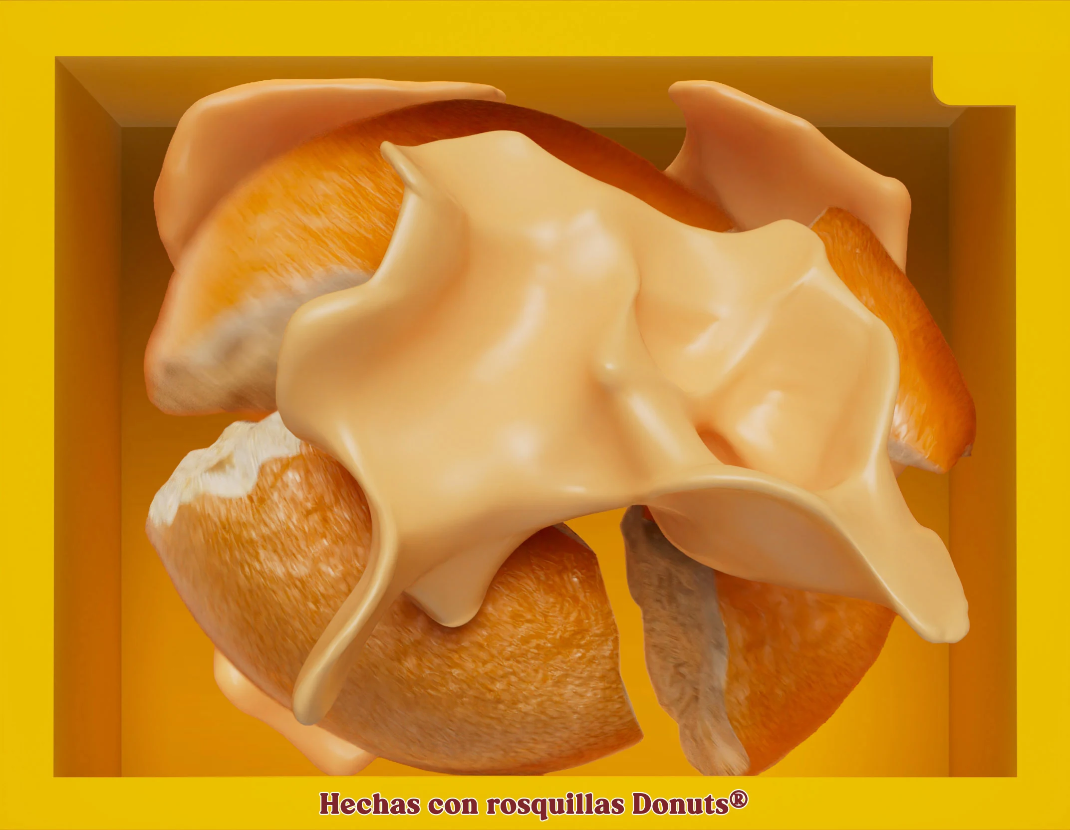 Donuts® Callao Gran Vía 3D render of the Donuts® rings covered in melted cream by David Zeitlin
