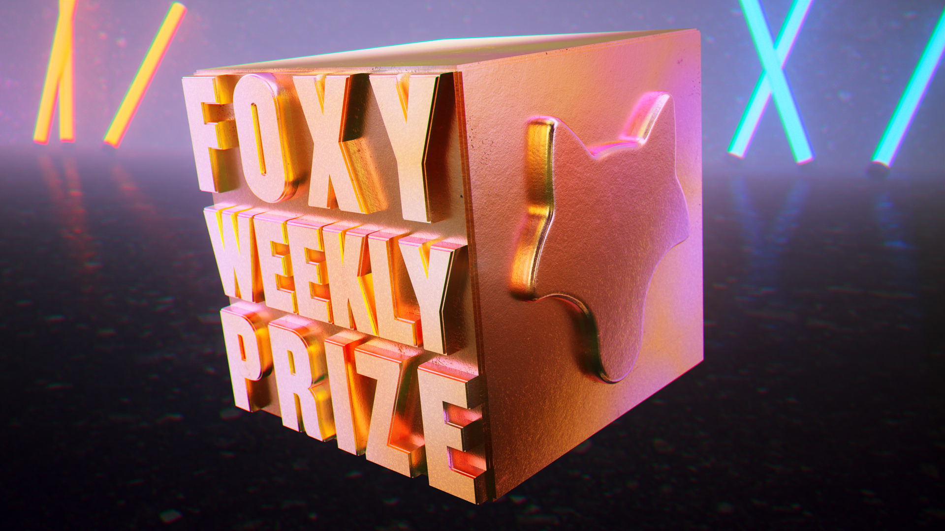 Foxy Perks Gold Weekly Prize cube 3D render by David Zeitlin